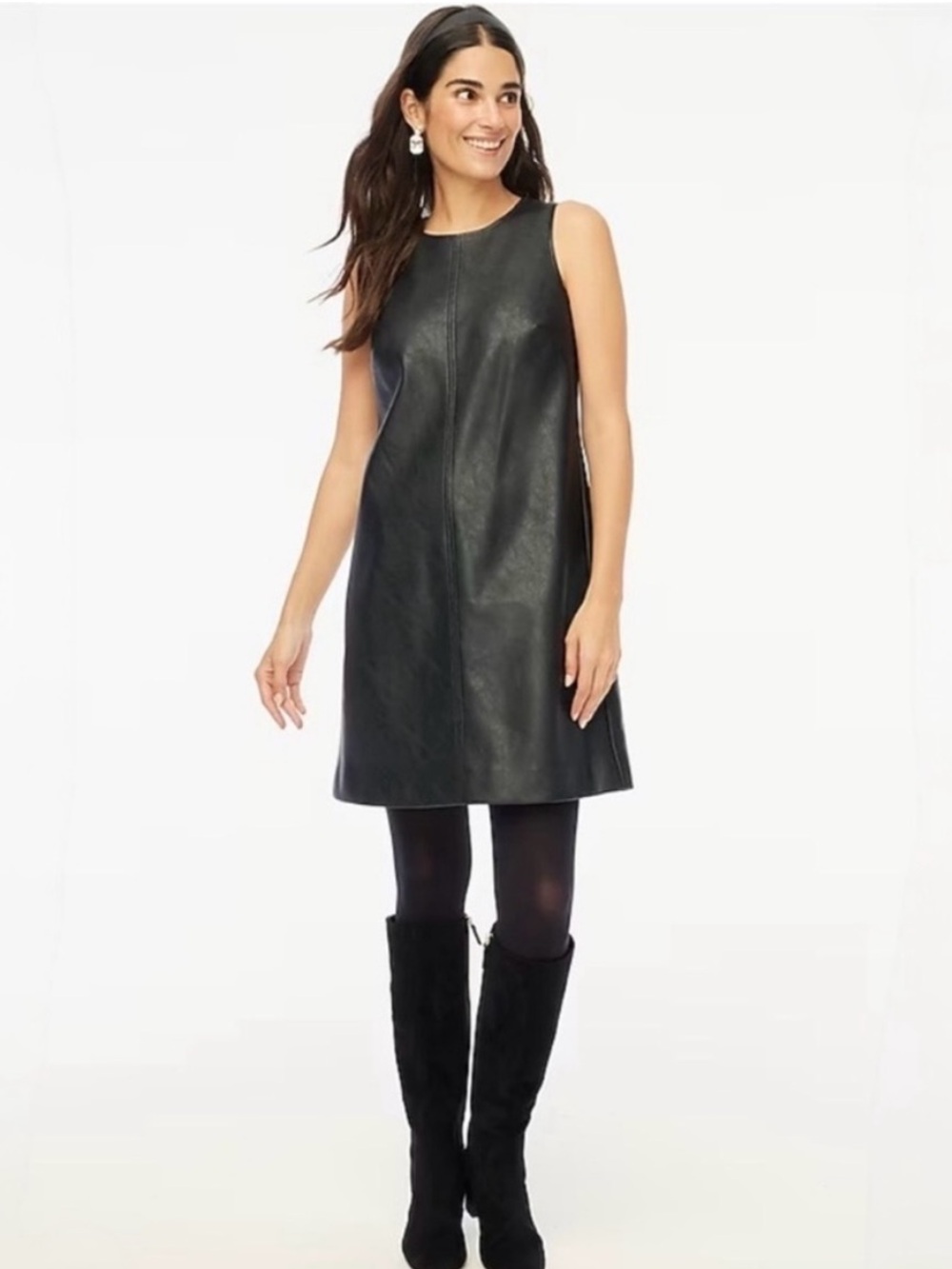 J. Crew black faux leather shift dress womens 6 sleeveless